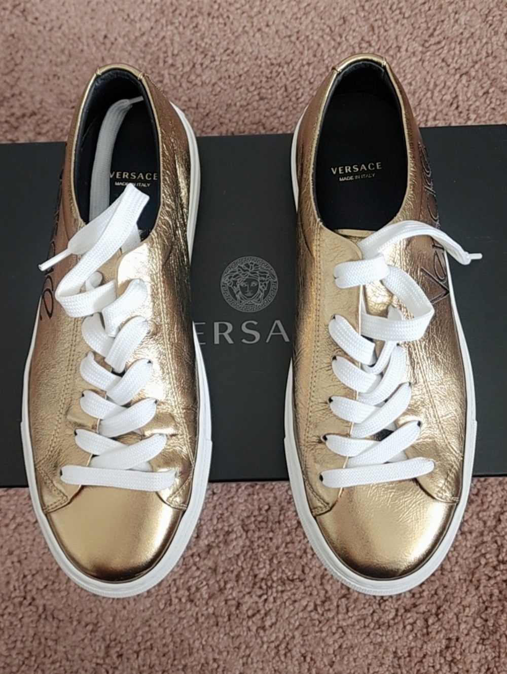 Versace Women’s Metallic Gold Leather Sneakers